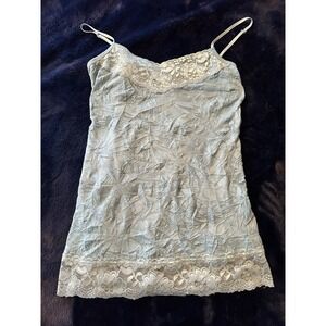 Maurices Womens Medium Lace Trim Hem Crinkle Cami Textured Tank Top Blue Y2K